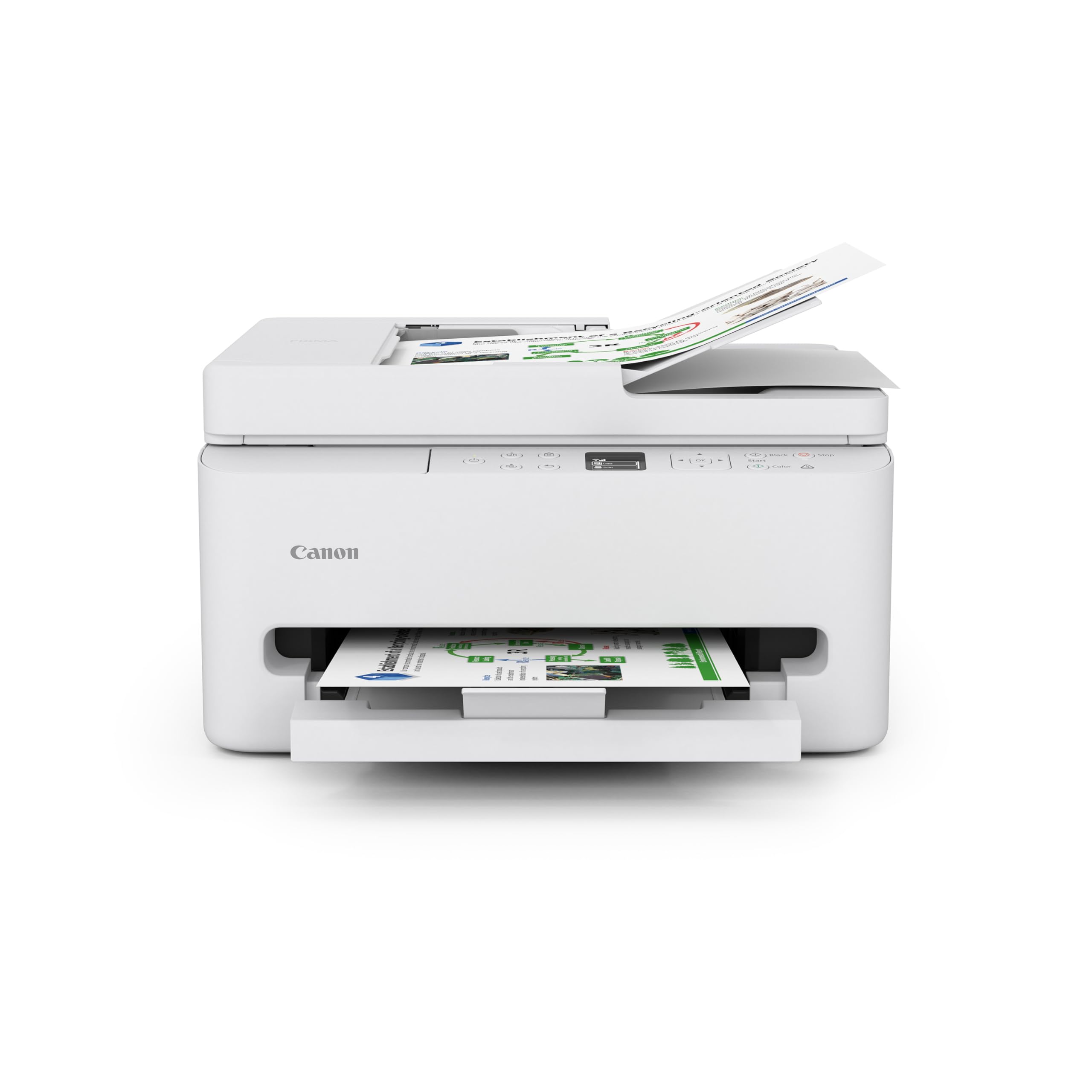 Canon PIXMA TR7120 front view showing compact all‑in‑one design and quick access