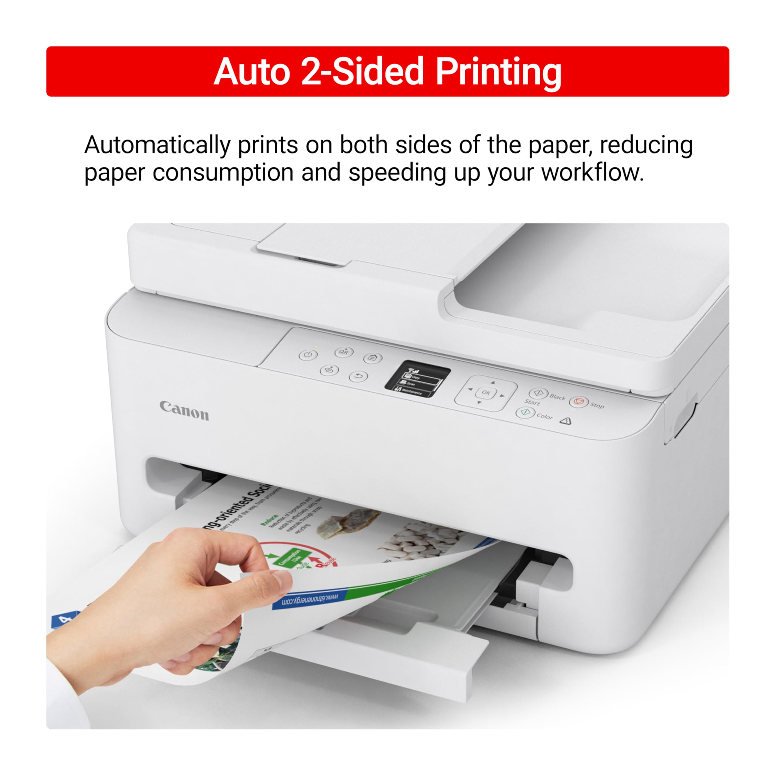 Canon PIXMA TR7120 printing from smartphone demonstrating wireless convenience