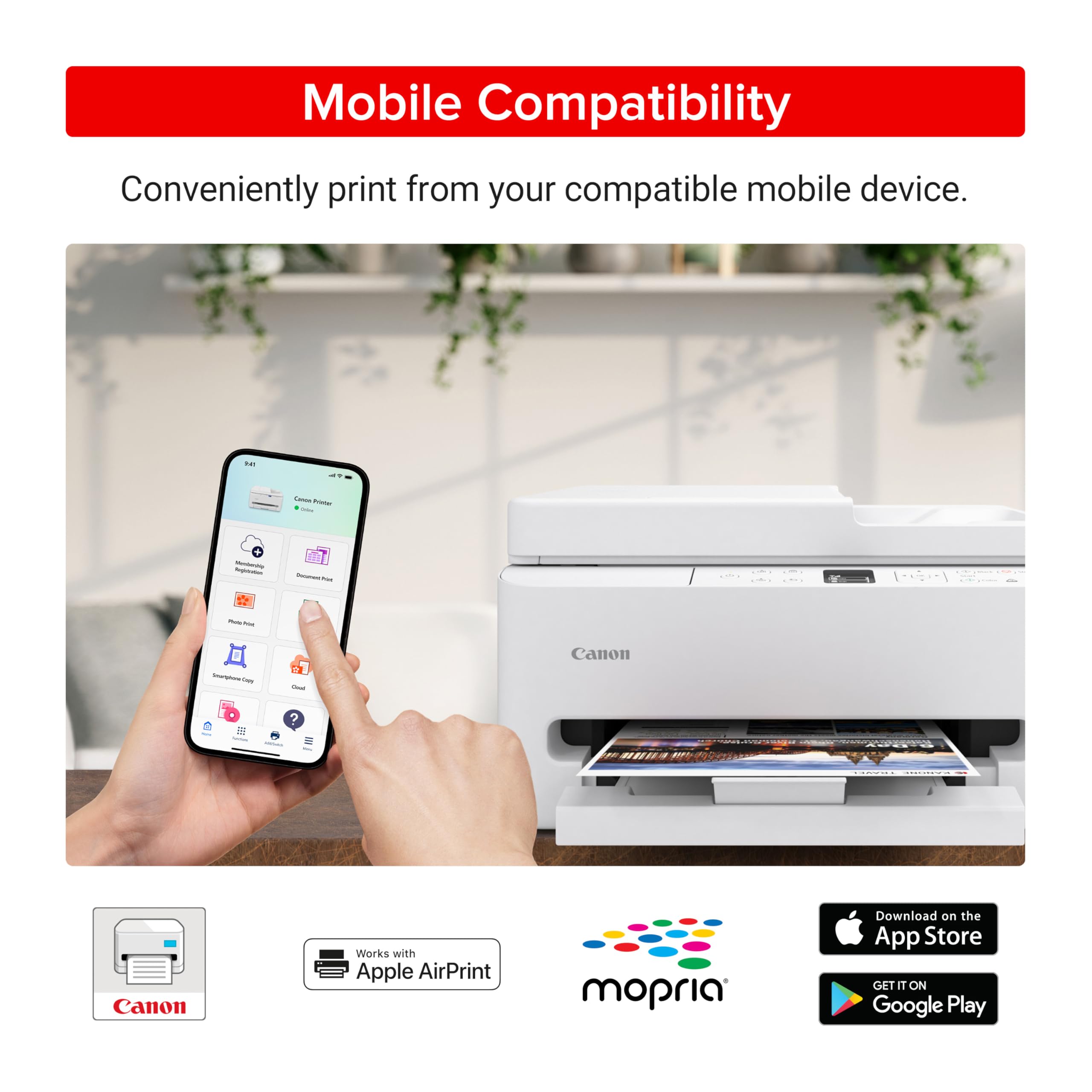Canon PIXMA TR7120 slim side profile demonstrating small footprint and neat placement