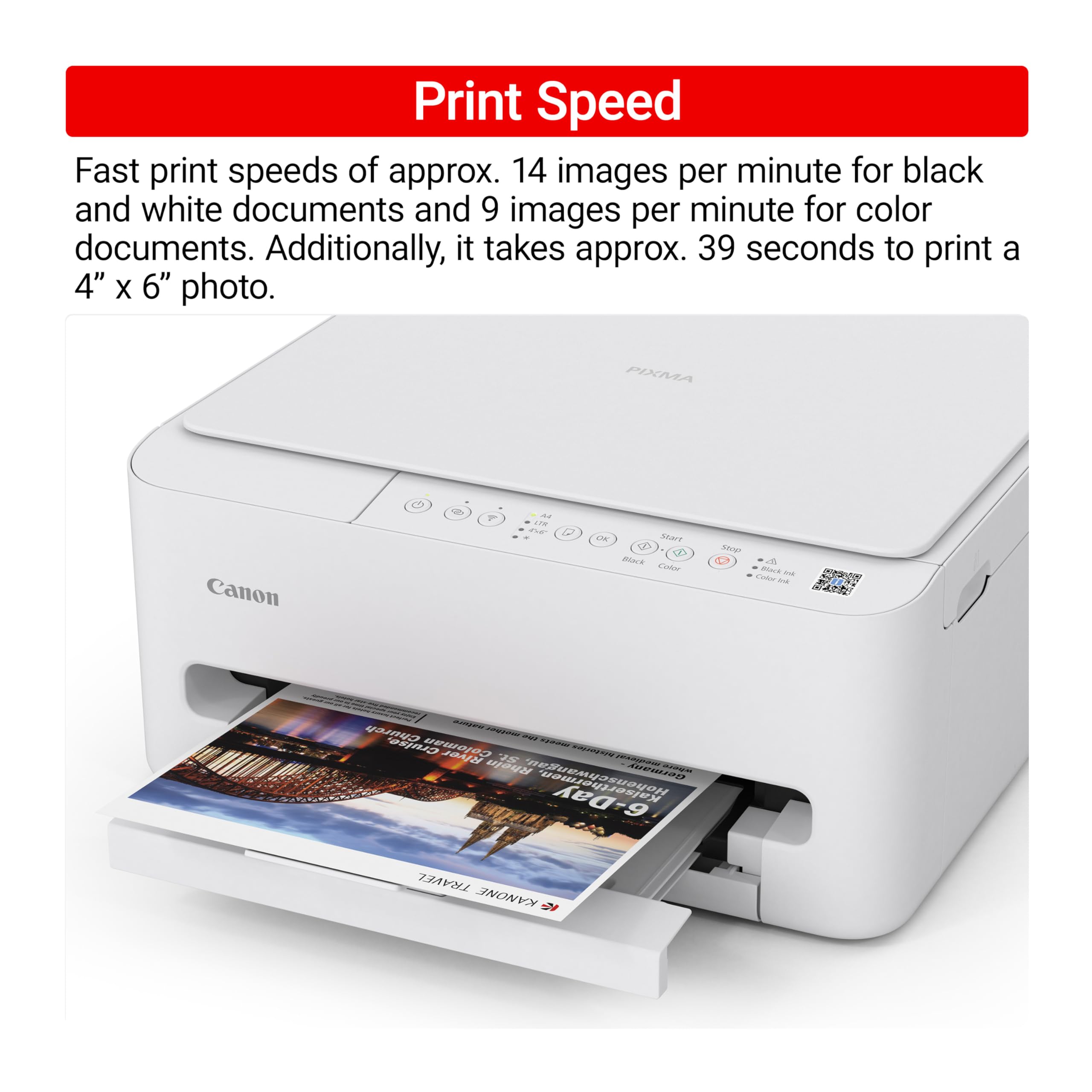 Canon PIXMA TS4320 label and specifications close-up showing energy and eco certifications