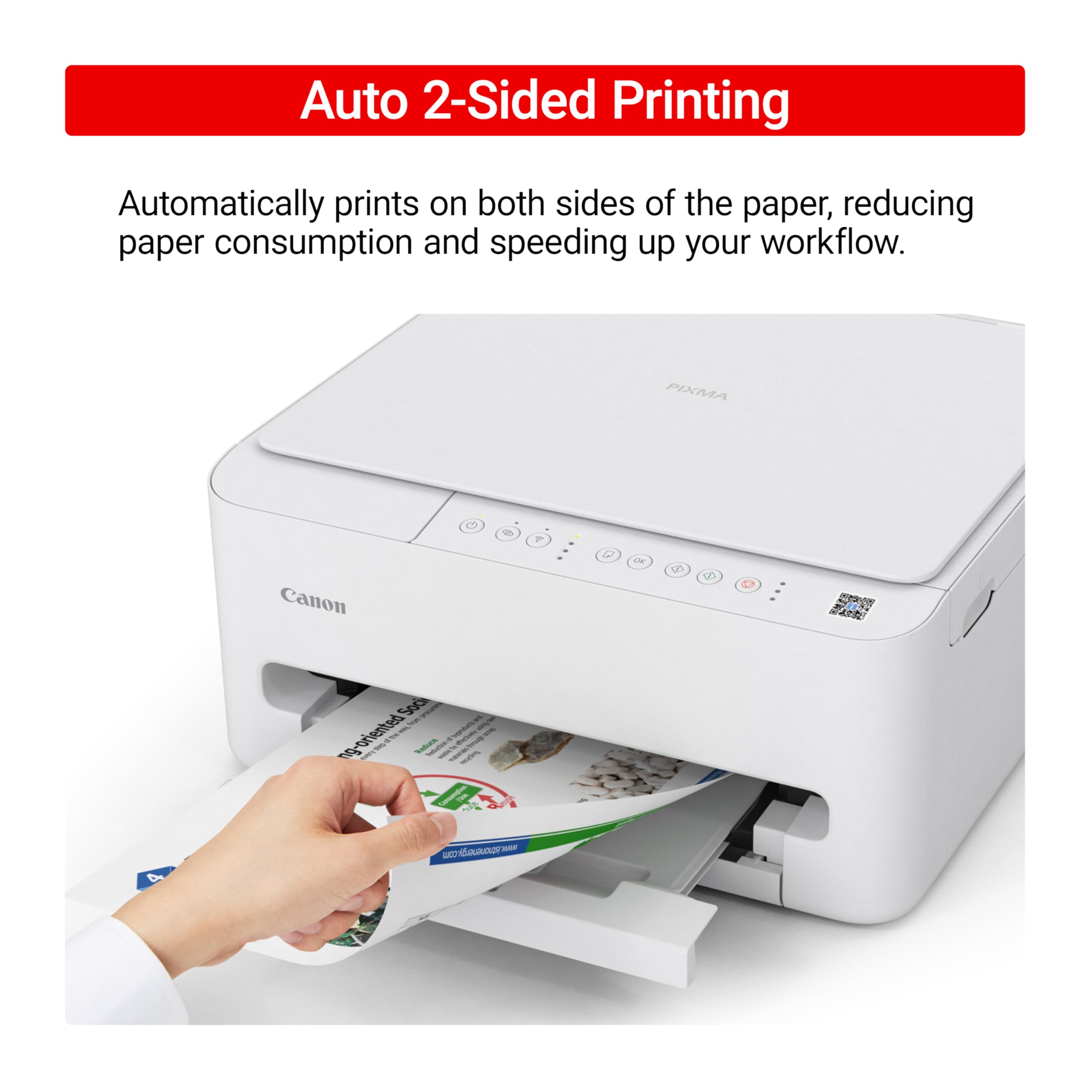 Canon PIXMA TS4320 printing from smartphone demonstrating Canon PRINT app convenience