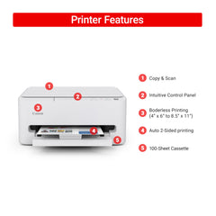 Canon PIXMA TS4320 output tray with vibrant printed photos illustrating color quality