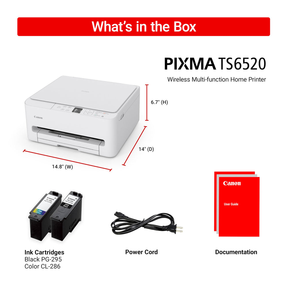 Canon PIXMA TS6520 side profile emphasizing sleek design that fits home workspaces