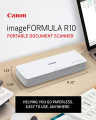 Canon R10 automatic feeder detail displaying 20-sheet capacity for faster batching