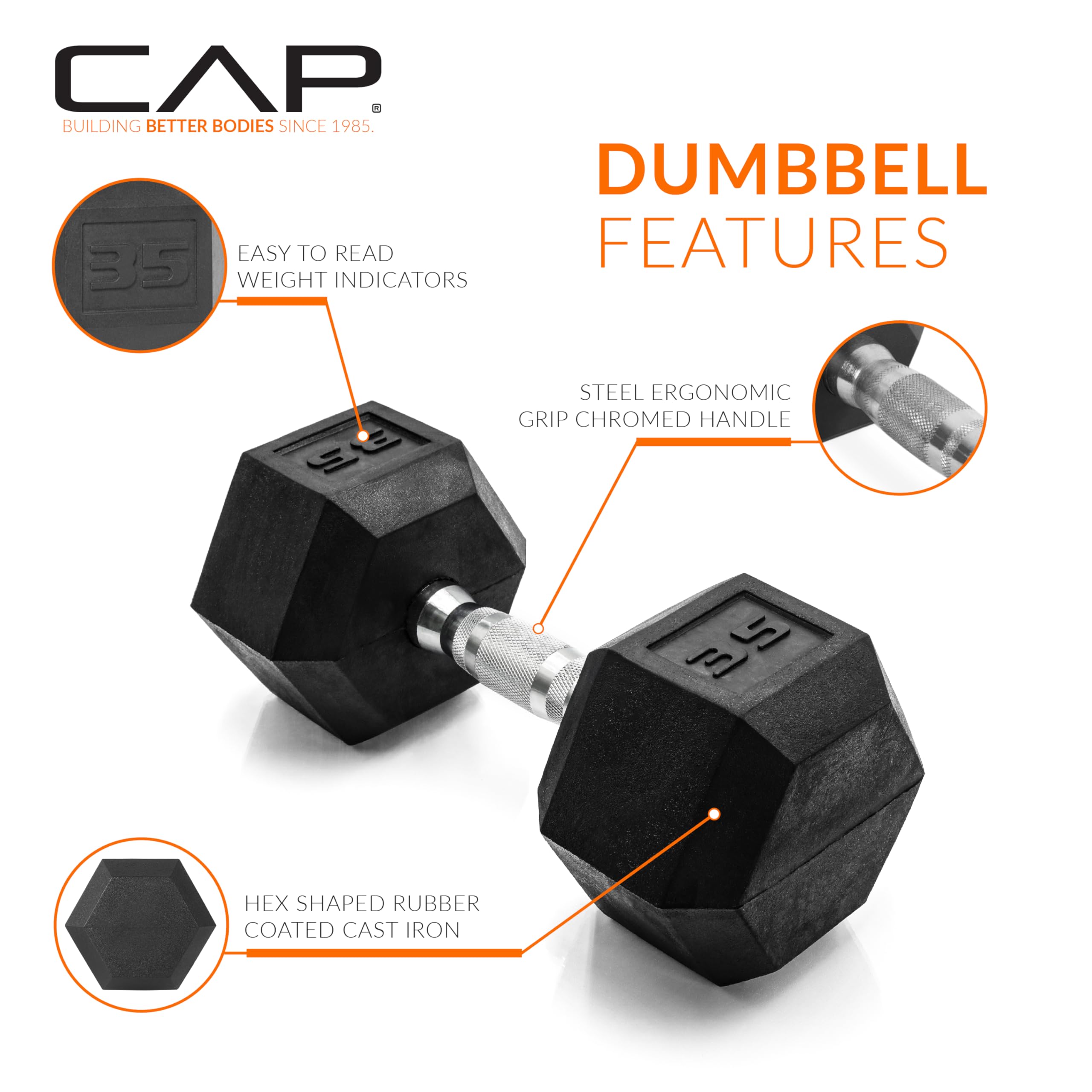 CAP rubber head detail showing recycled rubber surface benefit: floor protection