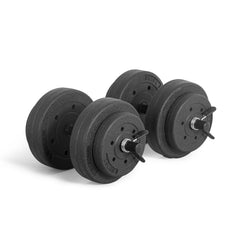 CAP adjustable dumbbell set front view showing compact setup and quick weight changes