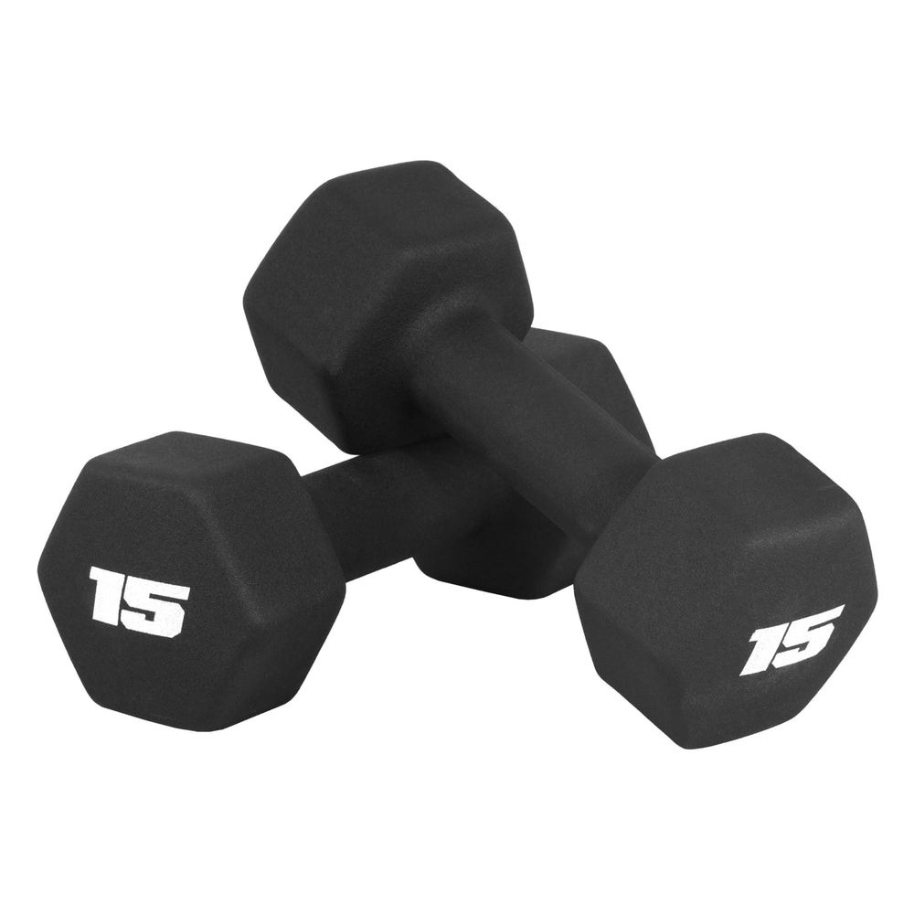 CAP dumbbell front view showing black neoprene and balanced shape for safe workouts