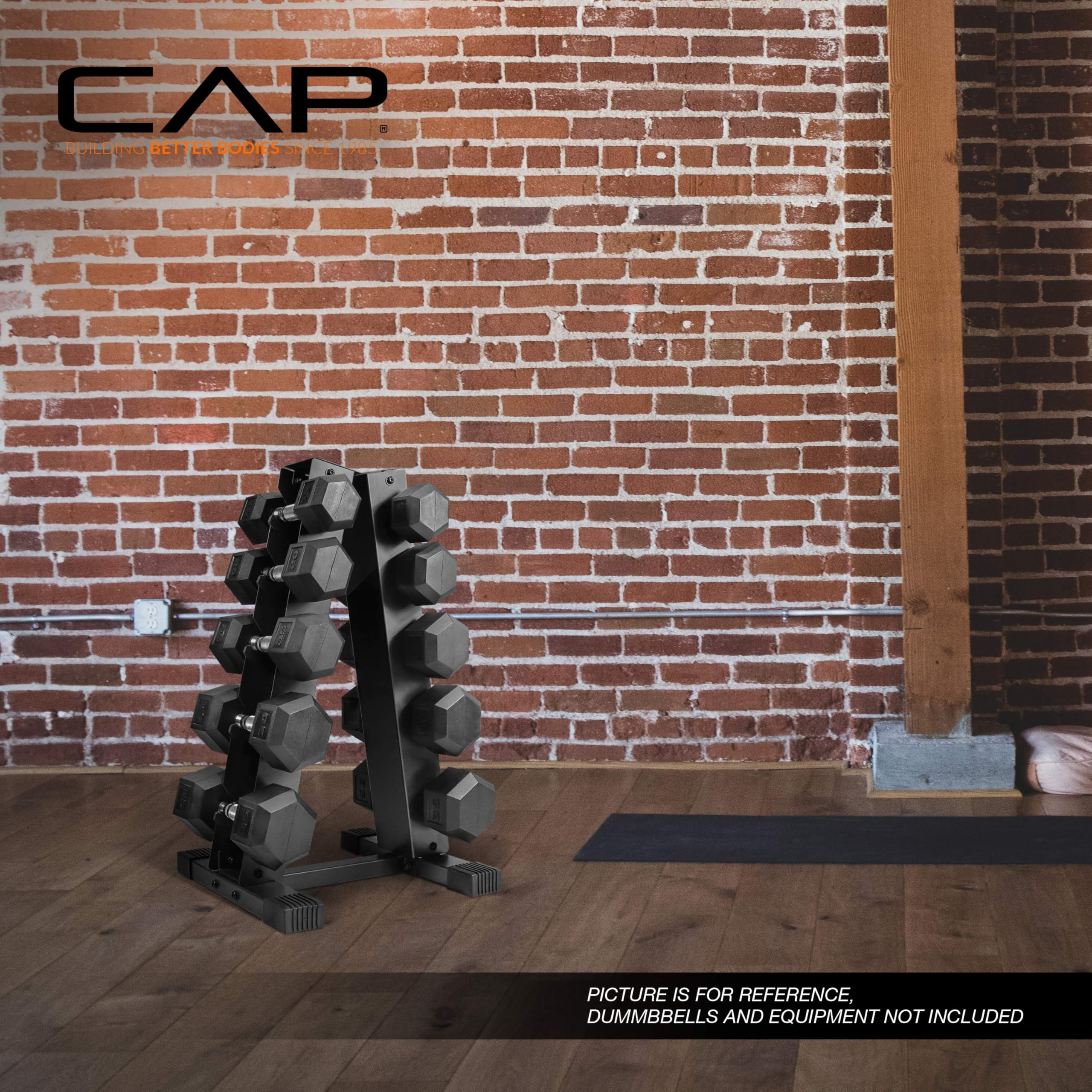 CAP rack staged in home gym demonstrating organized equipment and tidy space