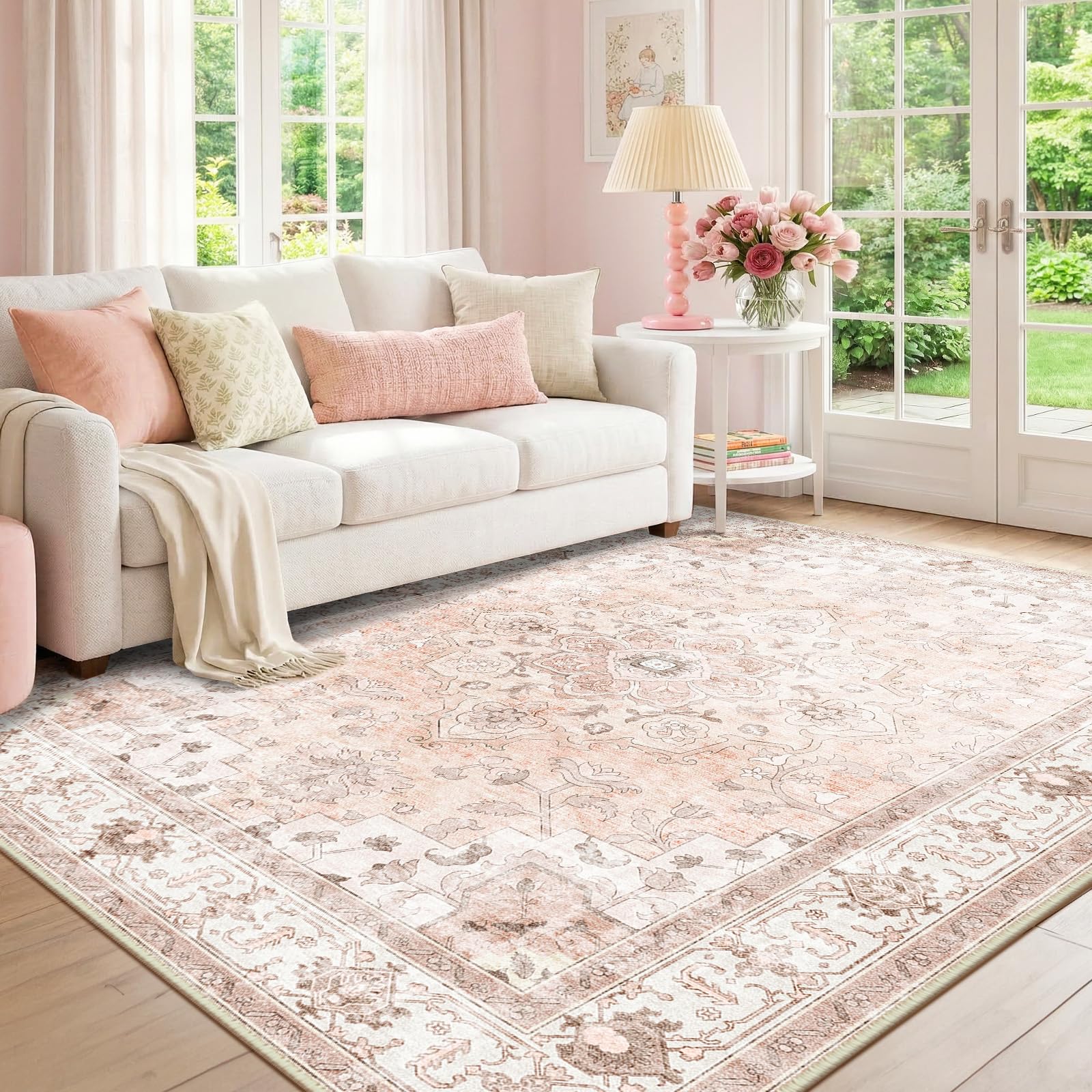 CAPALOCA rug with child and pet playing showing low-shed, family-friendly design