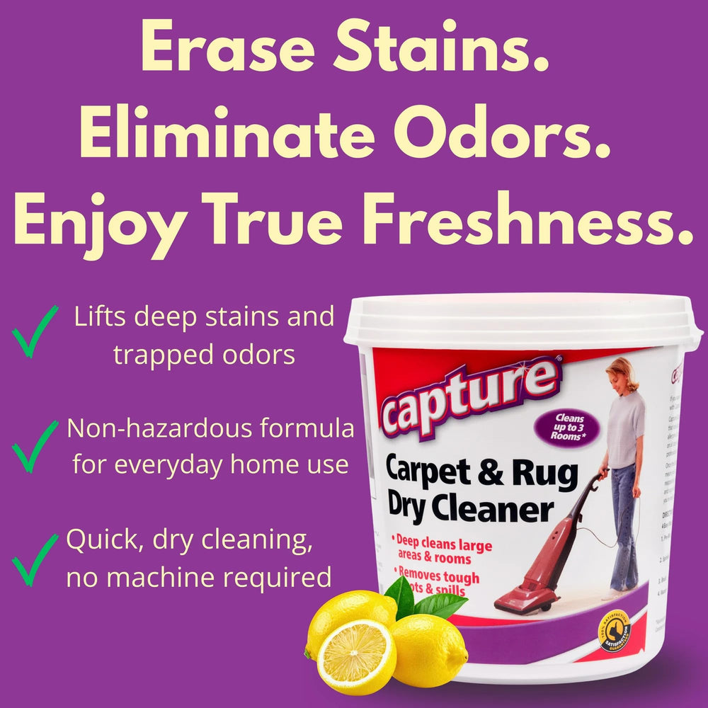 Capture being applied on area rug to lift stains and neutralize odors