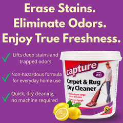 Capture being applied on area rug to lift stains and neutralize odors