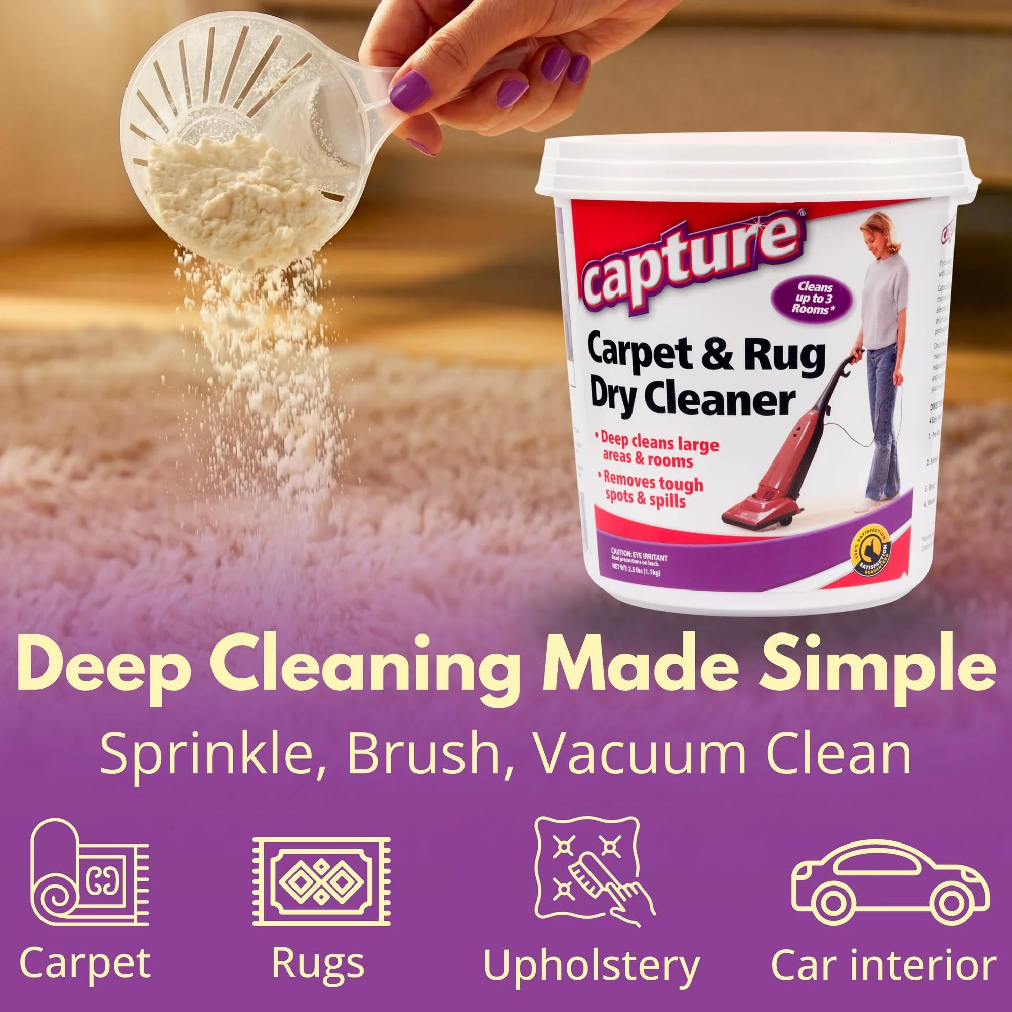 Capture powder close-up texture showing absorbent granules for deep cleaning