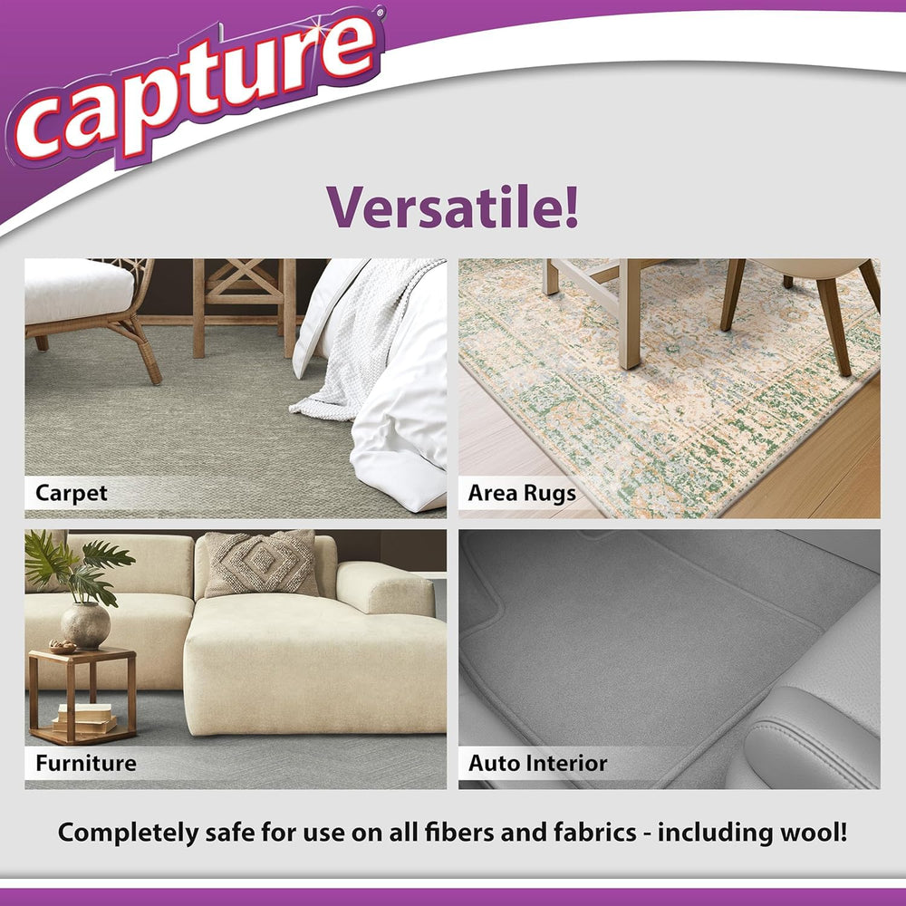 Capture on wool rug showing fiber-safe freshening benefit