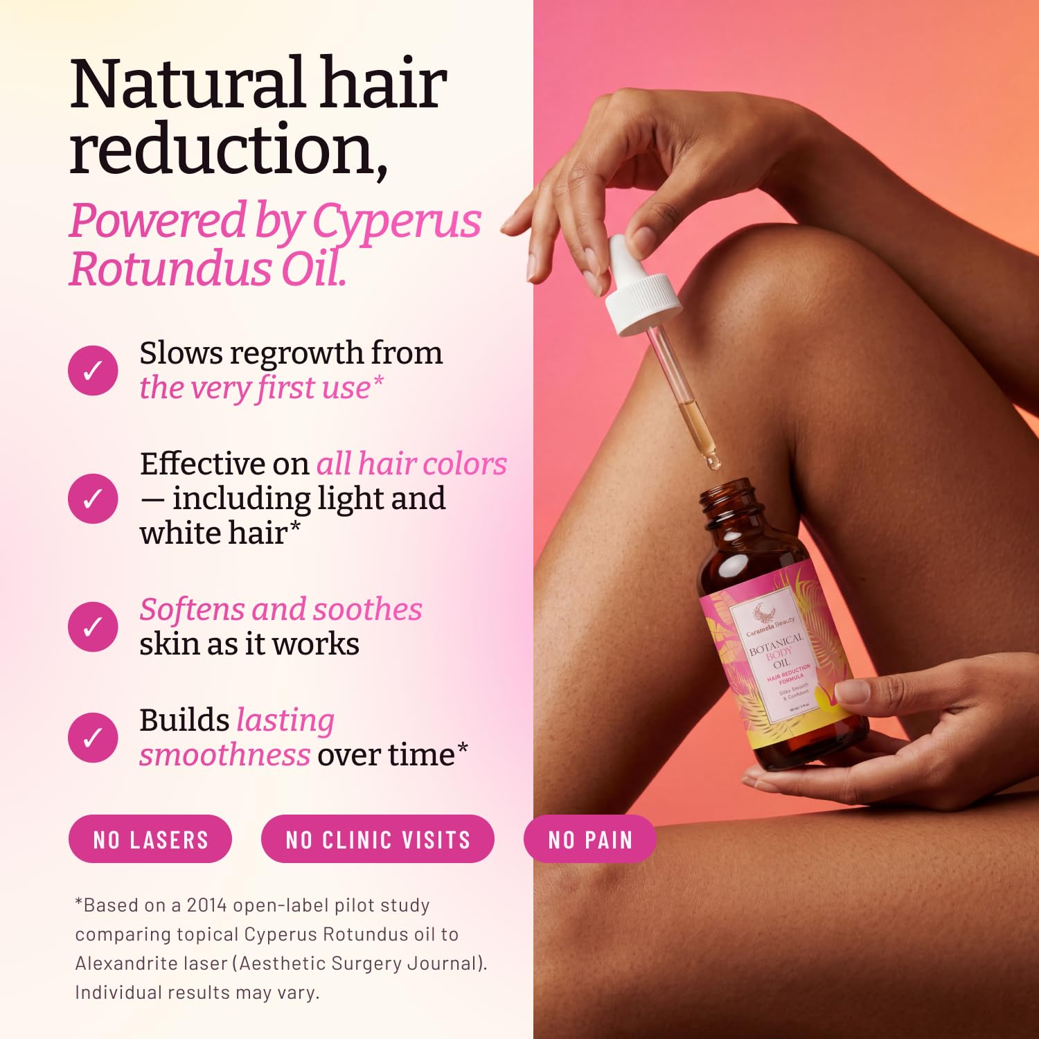 Caramela Beauty dropper applying oil to skin for precise dosing and mess-free benefit