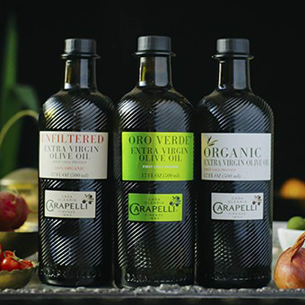 Carapelli bottle beside common items to show one-liter size and value