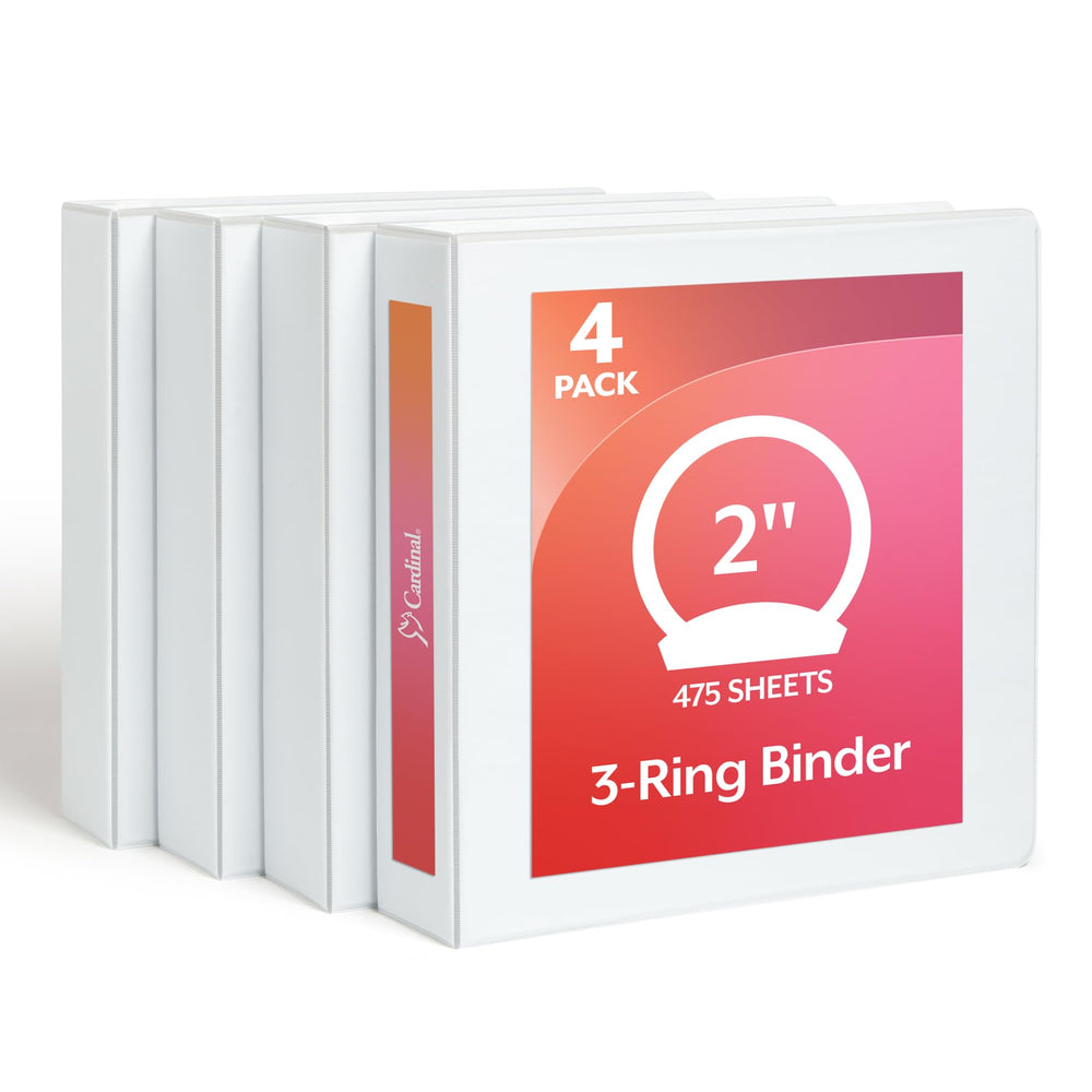 Cardinal front view white binder showing ClearVue cover and clean professional look