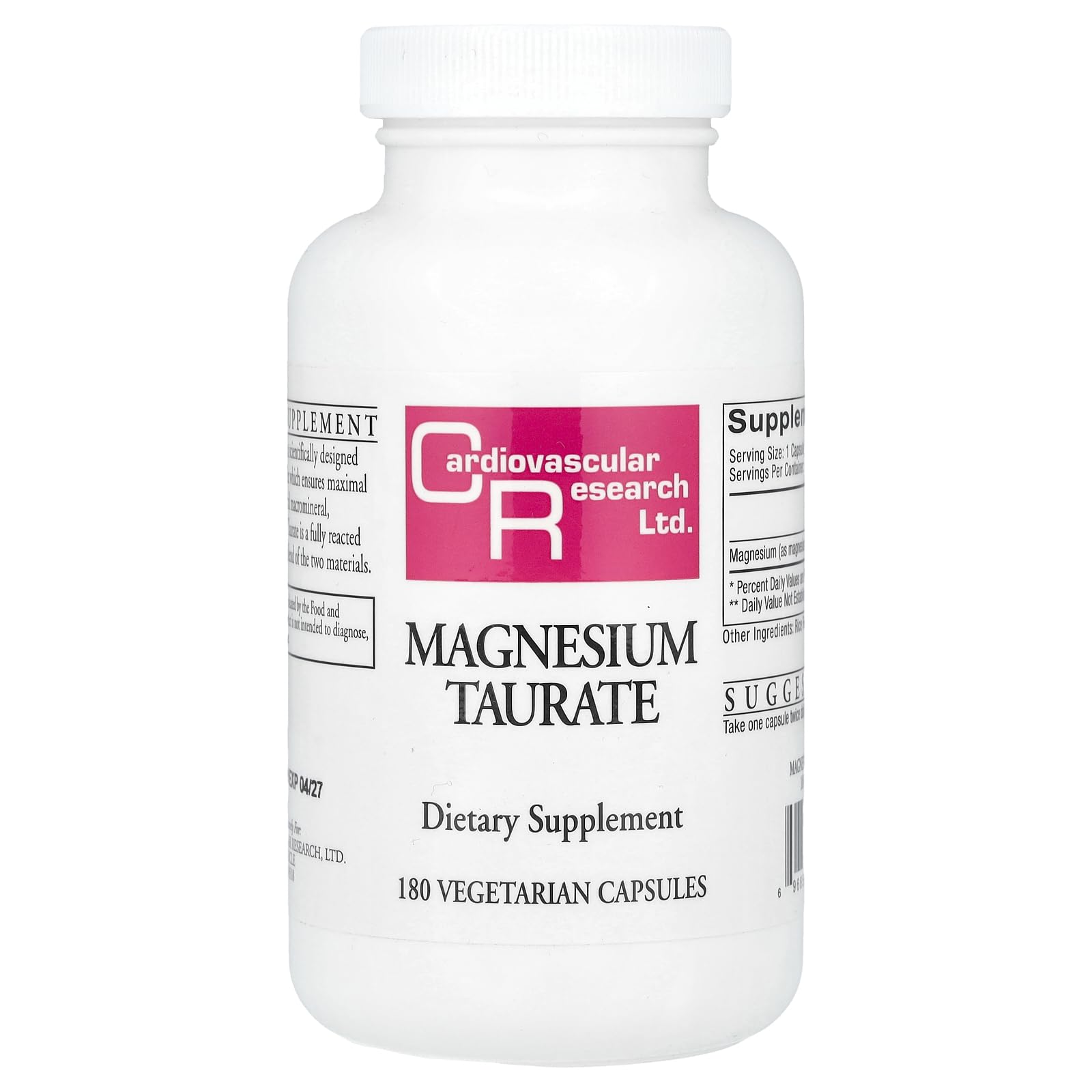 Cardiovascular Research front packaging showing creamy white 180-capsule bottle and clear labeling for convenient supply