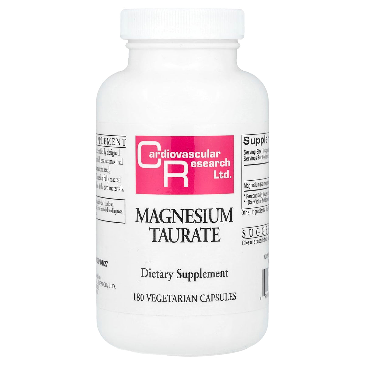 Cardiovascular Research front packaging showing creamy white 180-capsule bottle and clear labeling for convenient supply