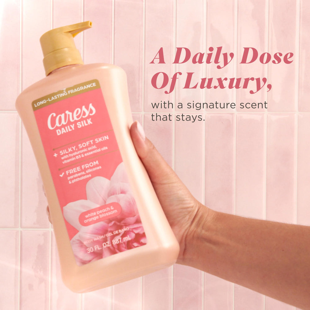 Back label of Caress showing ingredients and gentle skincare benefit