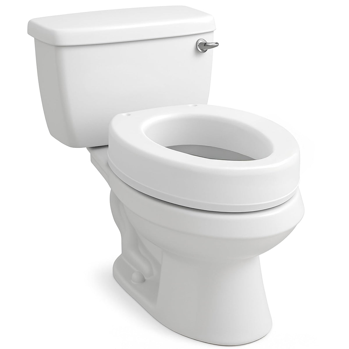 Carex front view of elongated raised toilet seat showing added comfort