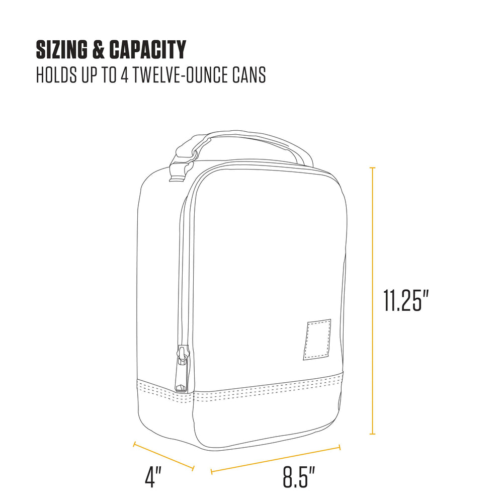 Carhartt lunch cooler next to backpack showing compatible size and fit