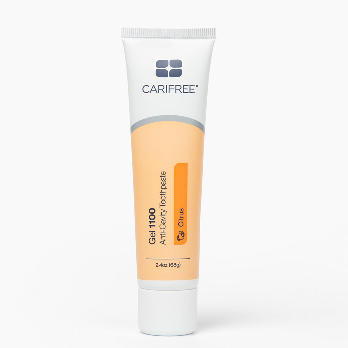 CariFree front tube showing citrus gel and brand for clear product ID and benefit