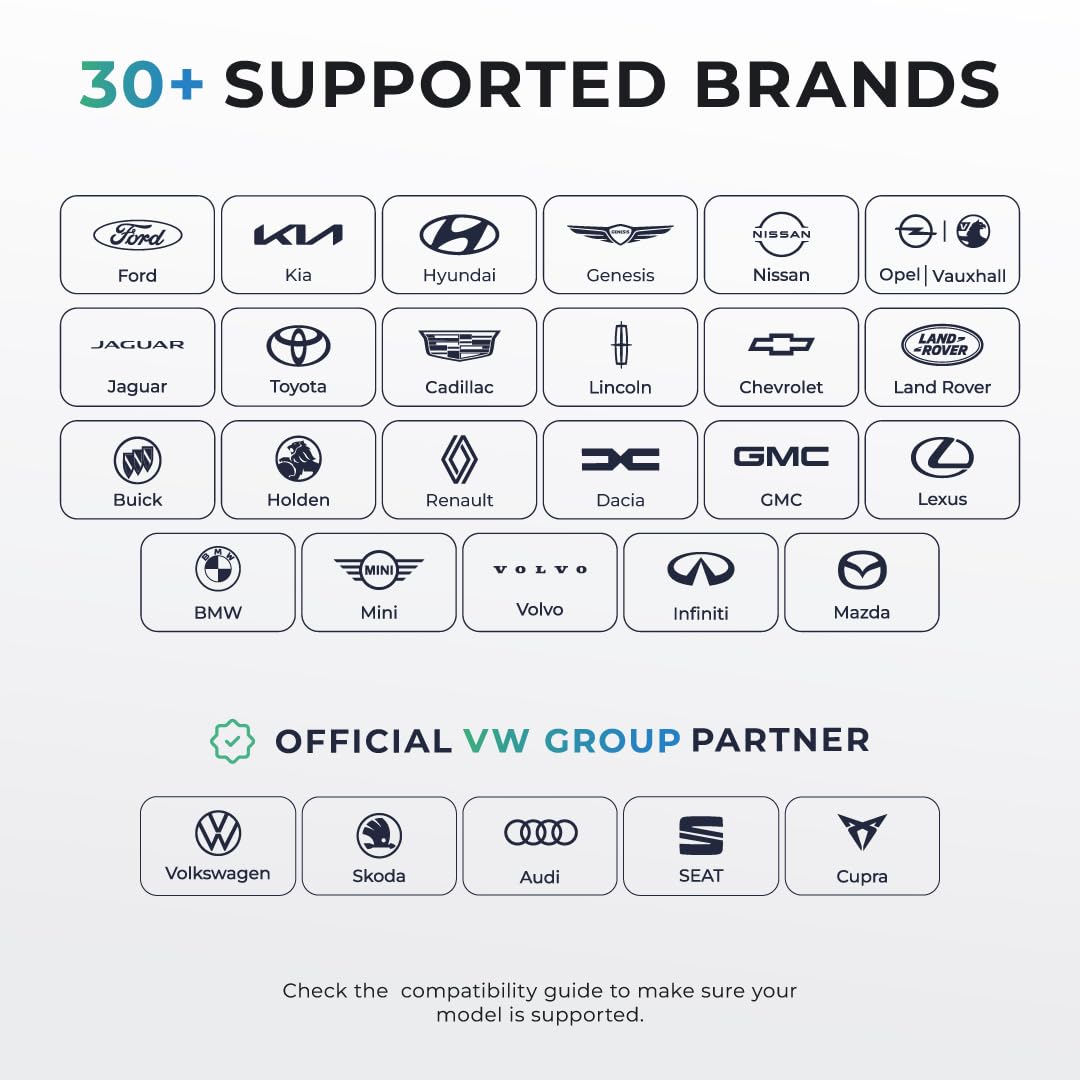 Carista EVO with Volkswagen Group license badge highlighting VAG customization benefit