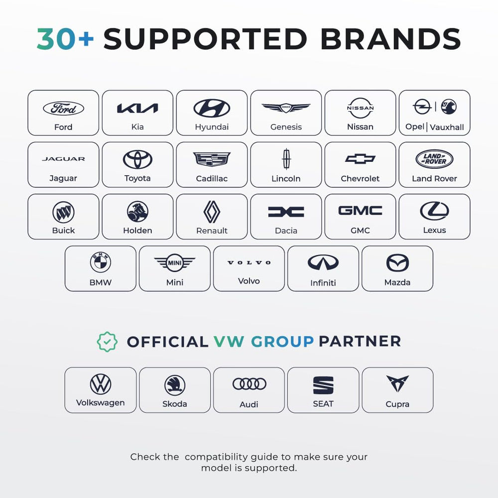 Carista EVO with Volkswagen Group license badge highlighting VAG customization benefit