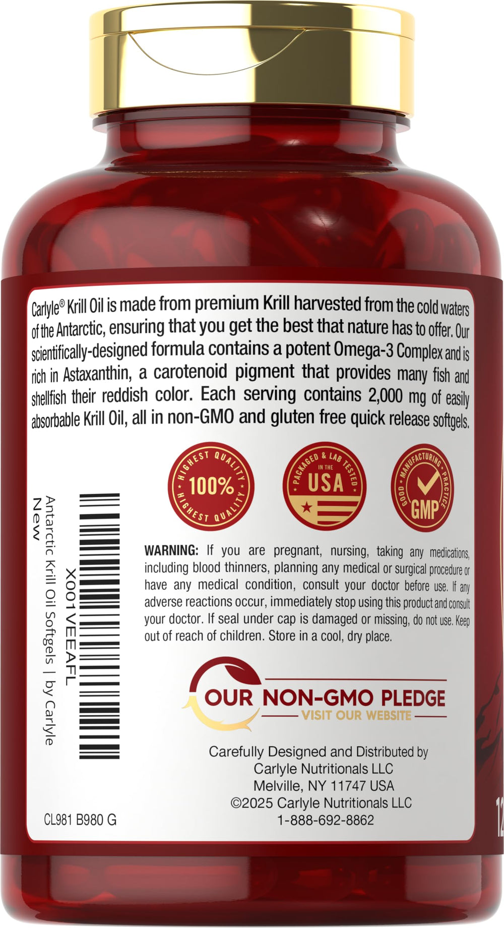 Carlyle detailed nutrition and ingredients label showing potency and purity
