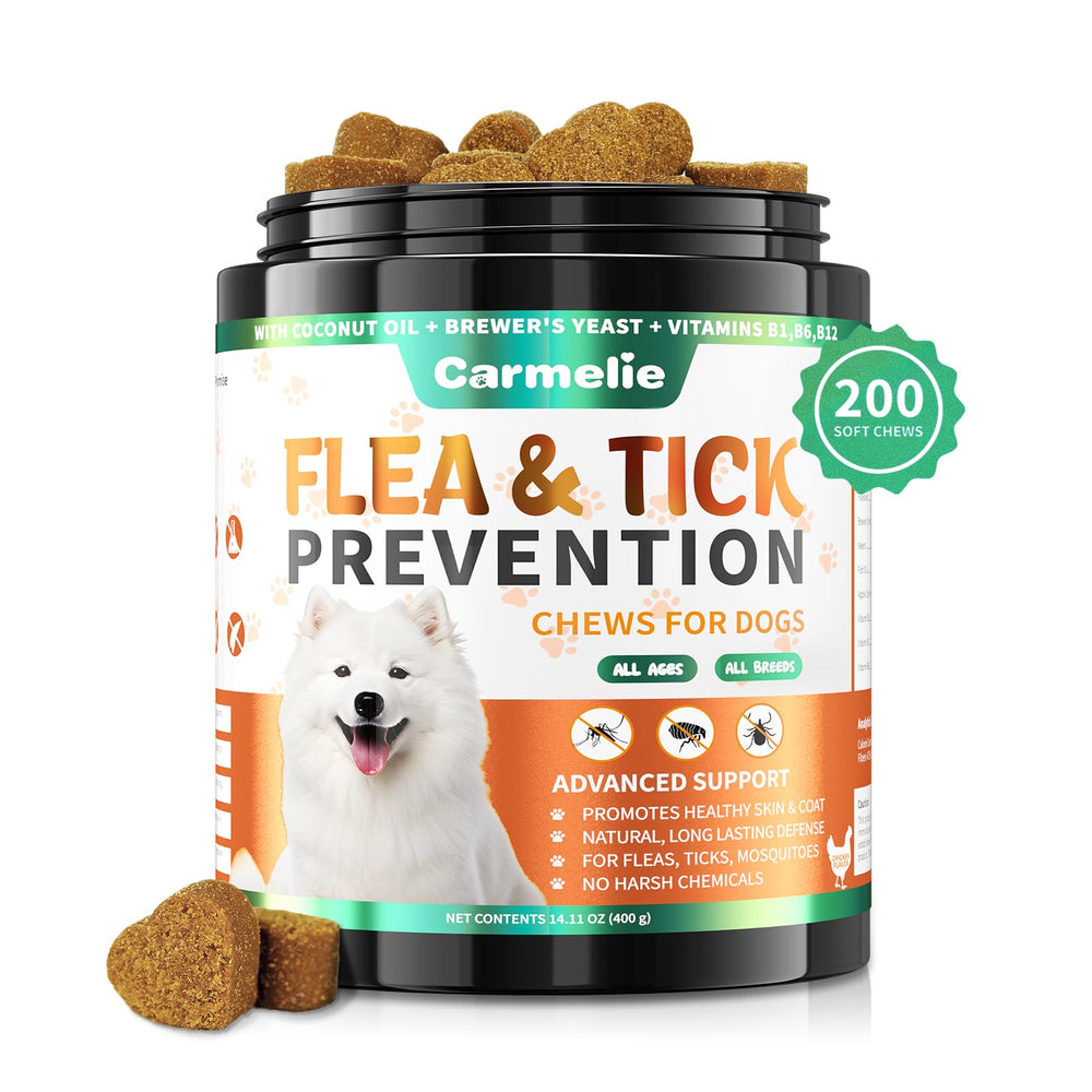 Carmelie front packaging showing full 200 soft chews and benefits