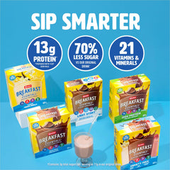 Carnation Breakfast Essentials blended smoothie with fruit showing portable breakfast option