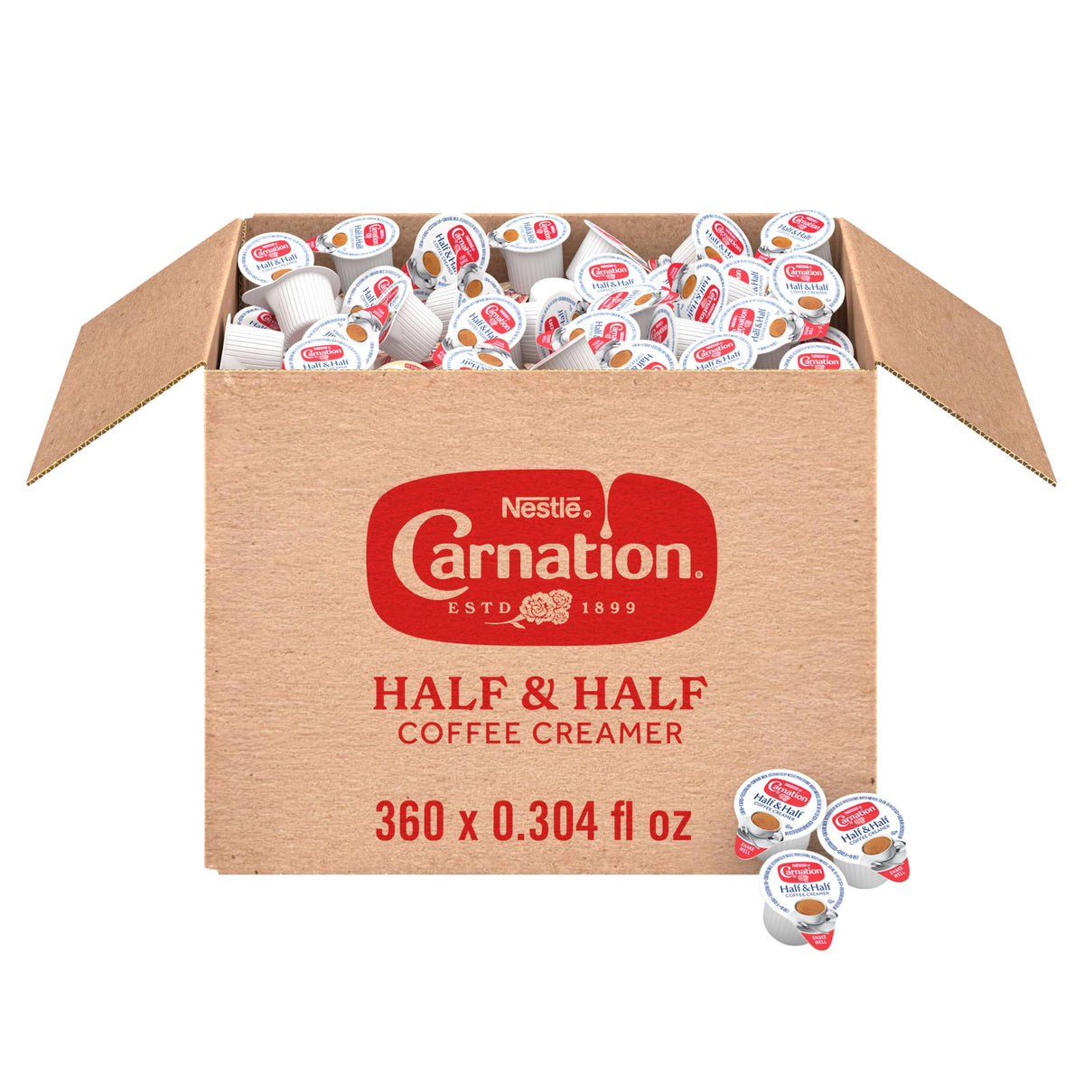 Carnation front packaging box showing 360-count and brand benefit convenience