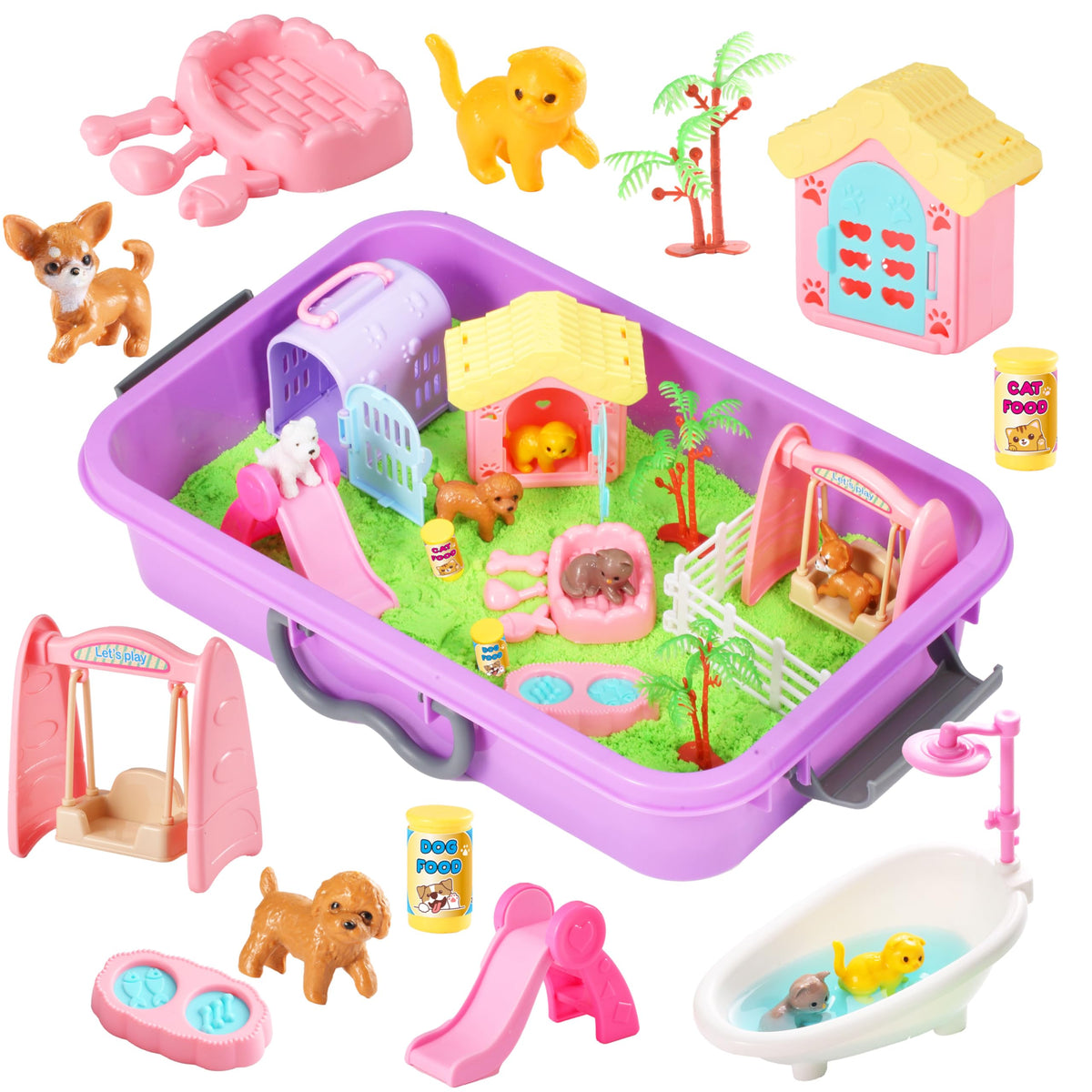 Carolart front view of full sensory bin showing contents and play benefits