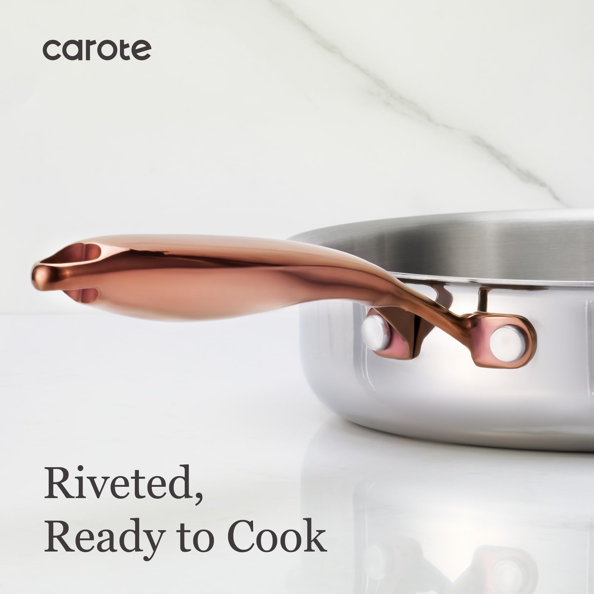 CAROTE pan on stovetop with vegetables, demonstrating sautéing versatility
