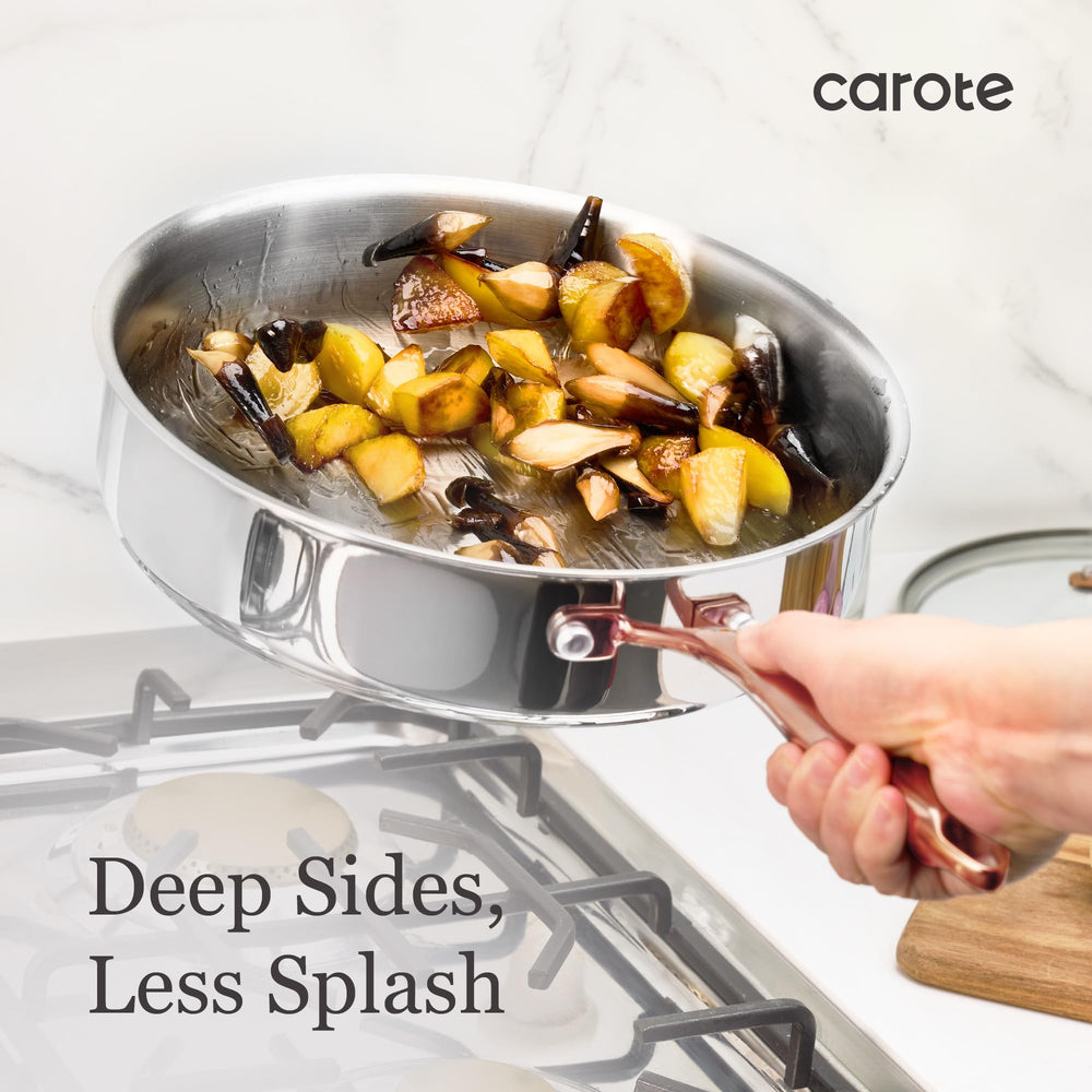CAROTE interior surface showing stainless finish ideal for searing and deglazing