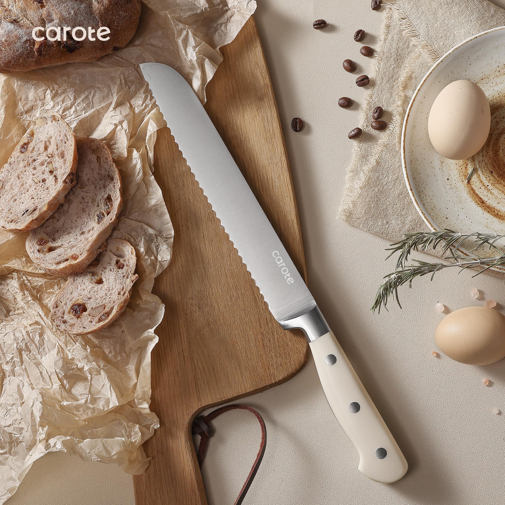 CAROTE cream knives styled in modern kitchen showing coordinated, aesthetic benefit