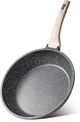 CAROTE front view of 8 inch skillet showing compact design and benefit of easy storage