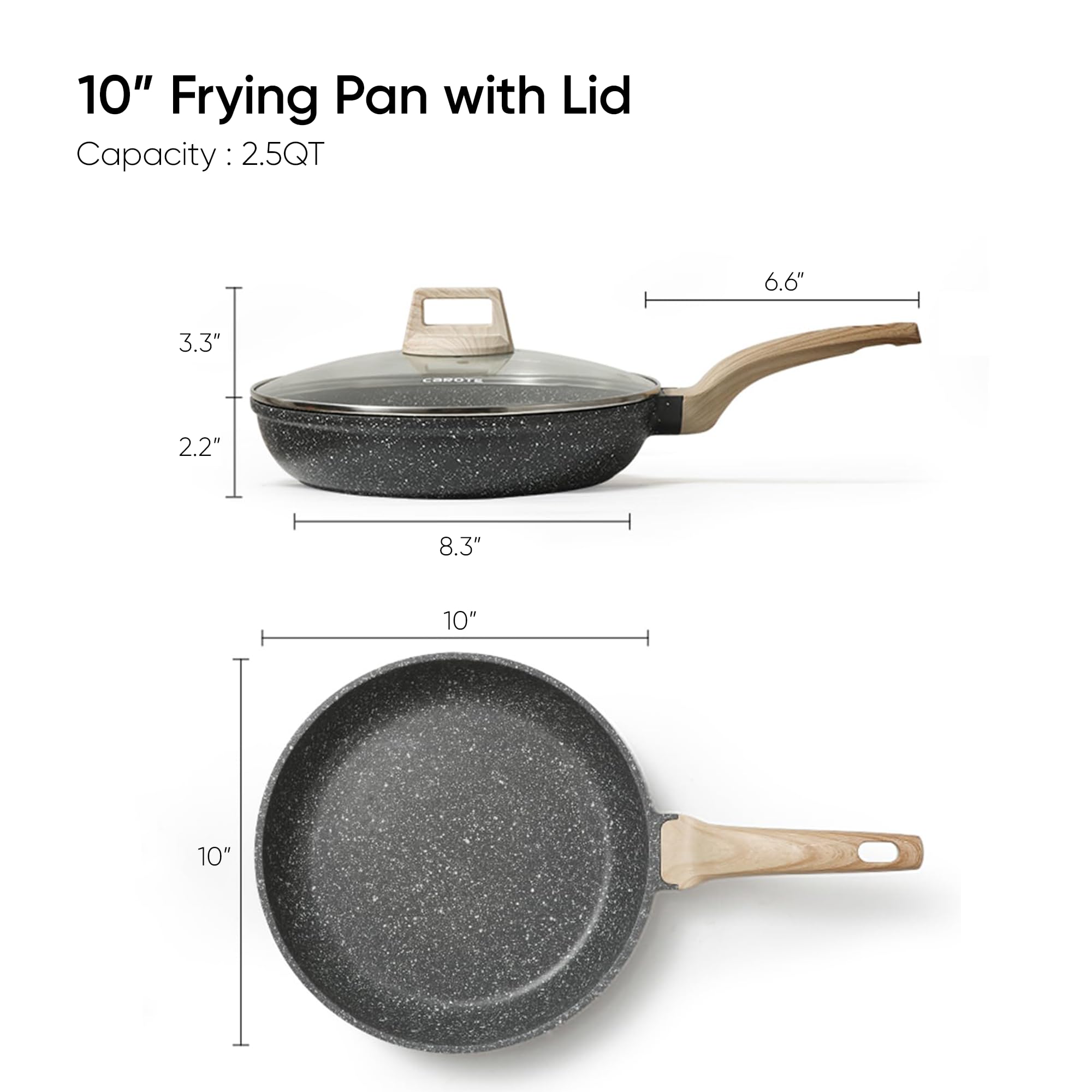 CAROTE close-up of granite nonstick surface highlighting easy food release and low-oil cooking