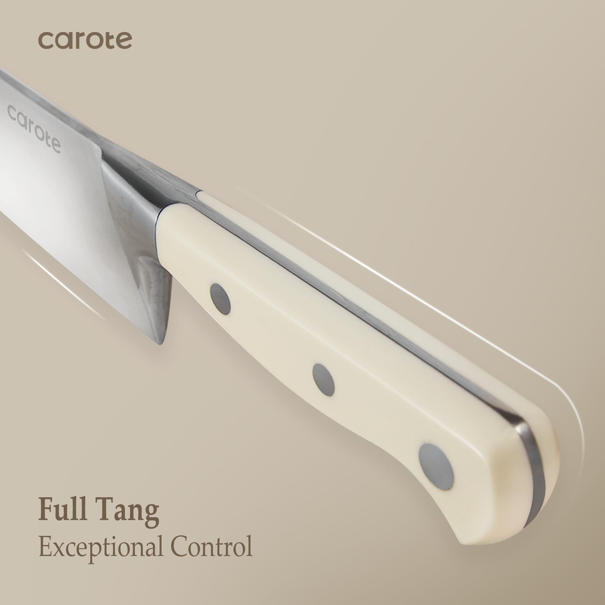 CAROTE full knife set displayed in hardwood block for safe countertop access benefit