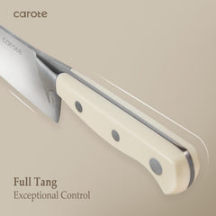 CAROTE full knife set displayed in hardwood block for safe countertop access benefit