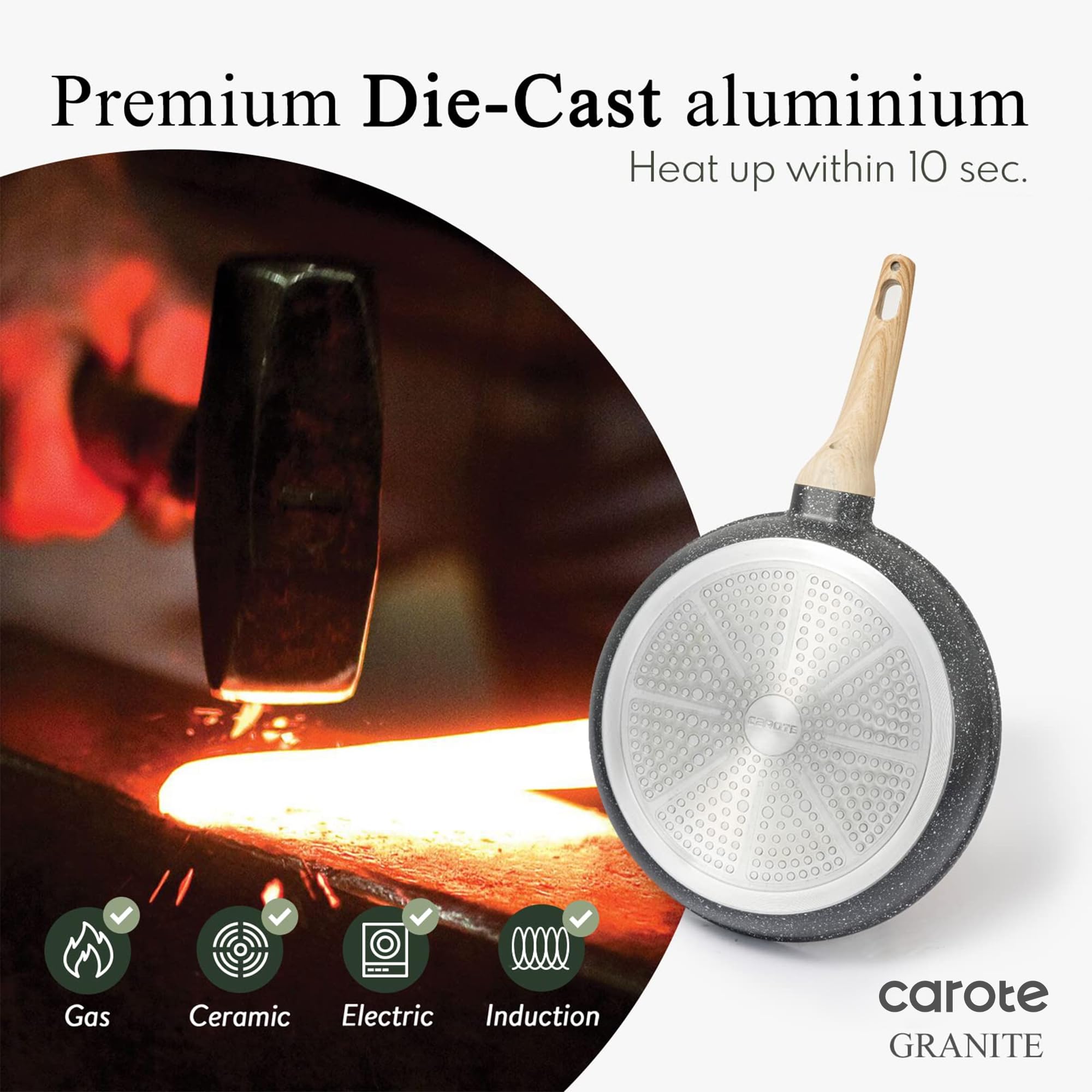 CAROTE product packaging with tempered glass lid emphasizing ready-to-use, complete set