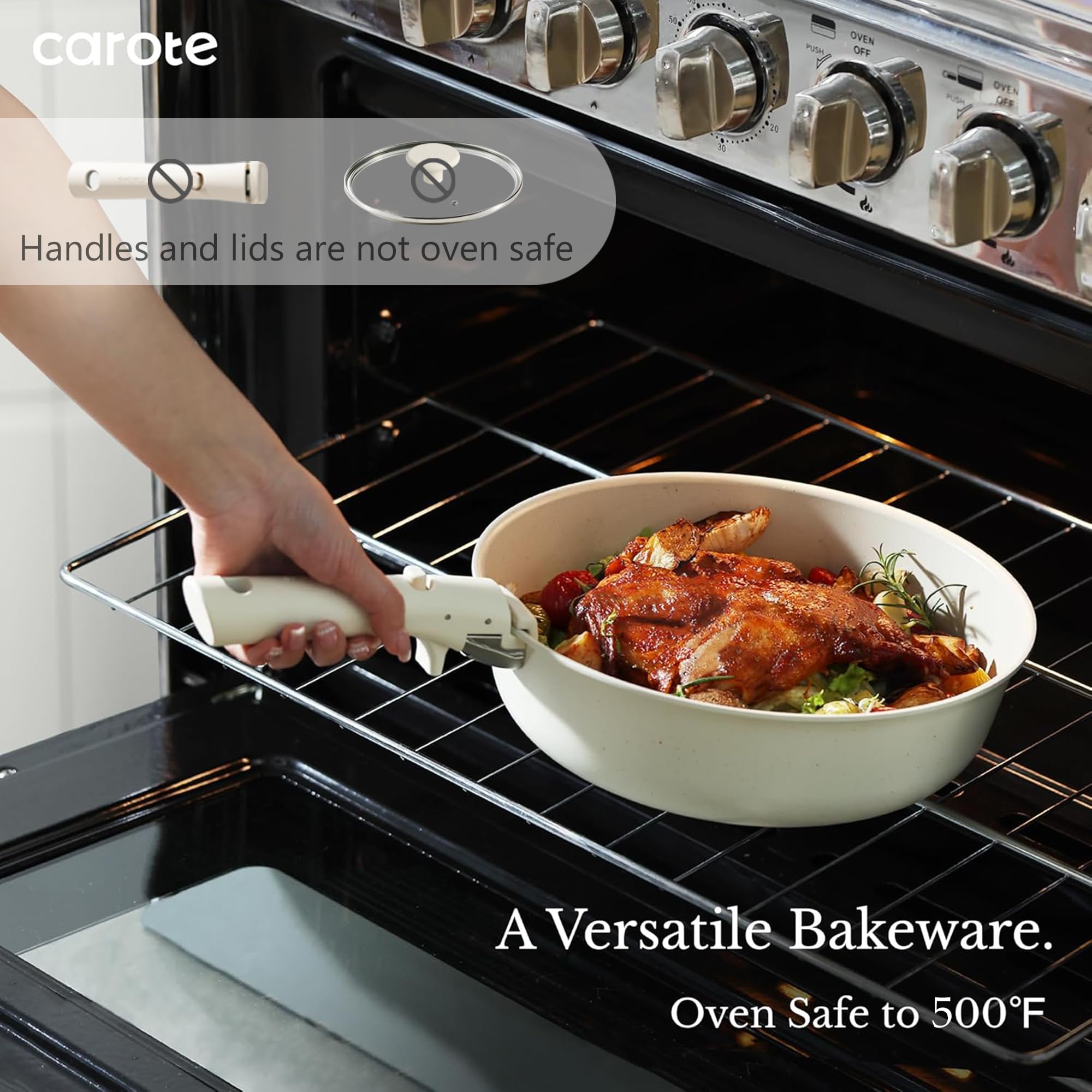 CAROTE pans with glass lids ready for serving to show convenience benefit
