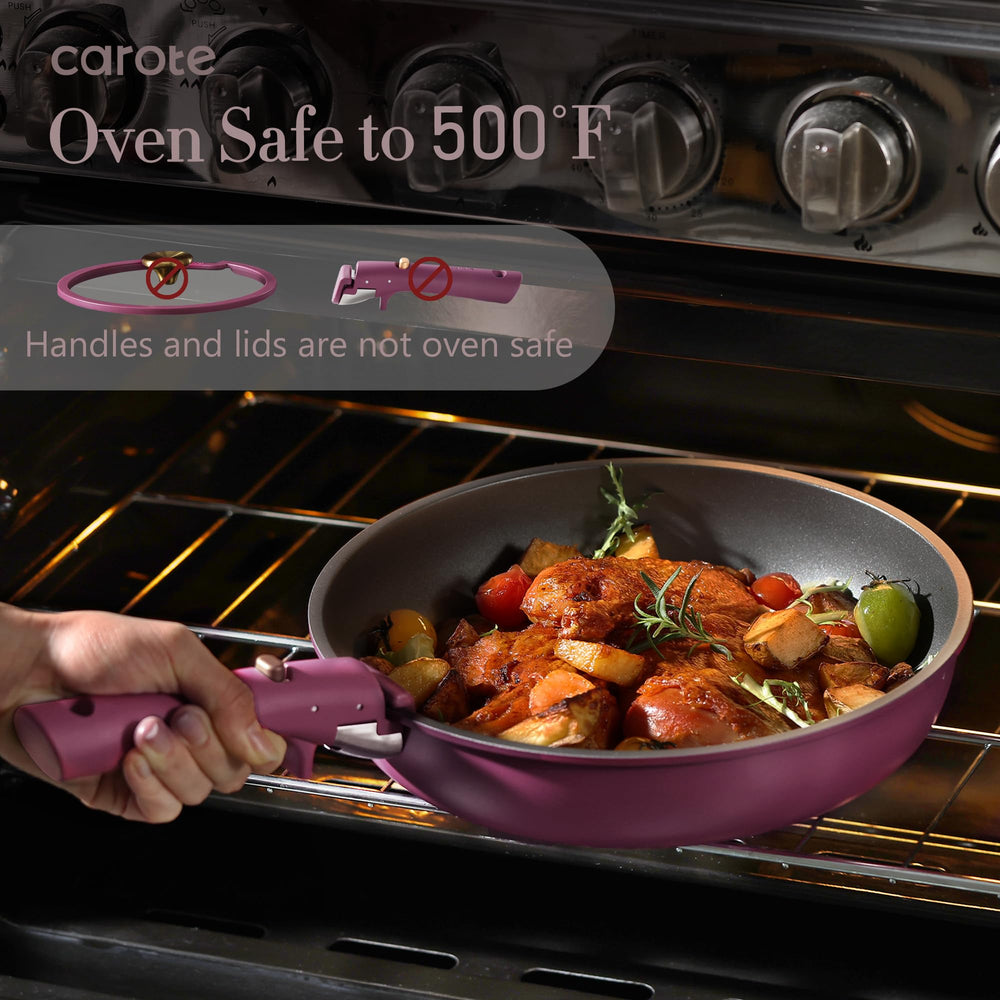 CAROTE included utensils and pan protectors arranged for safe handling and storage