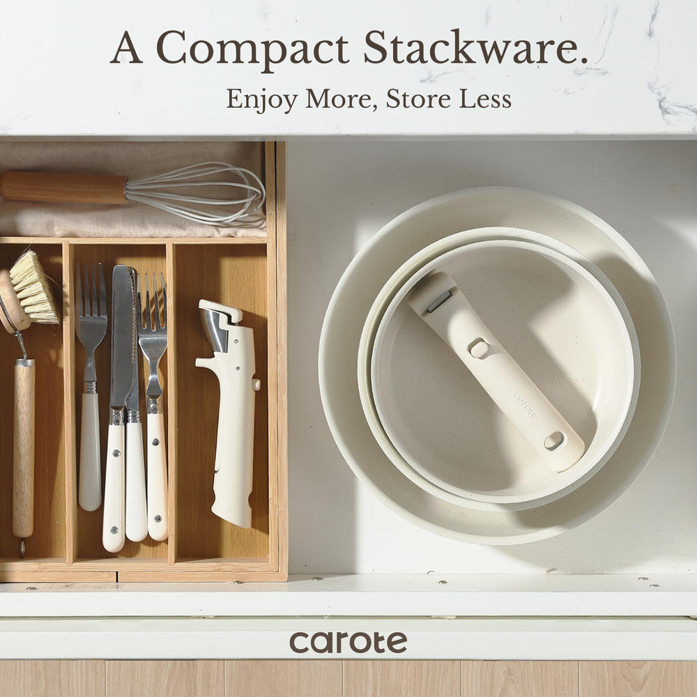 CAROTE utensil set and pot protectors grouped to protect cookware surfaces