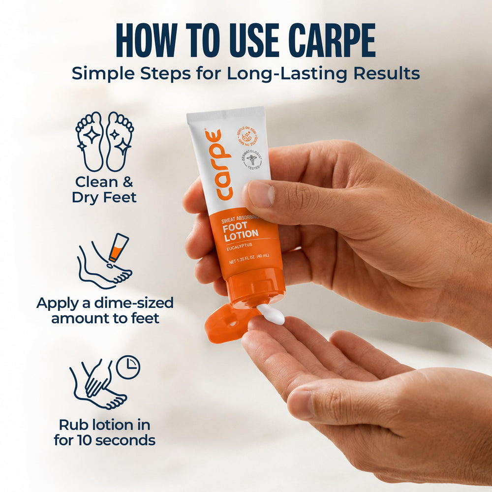 Carpe lotion inside a shoe showing reduced dampness and fresher footwear