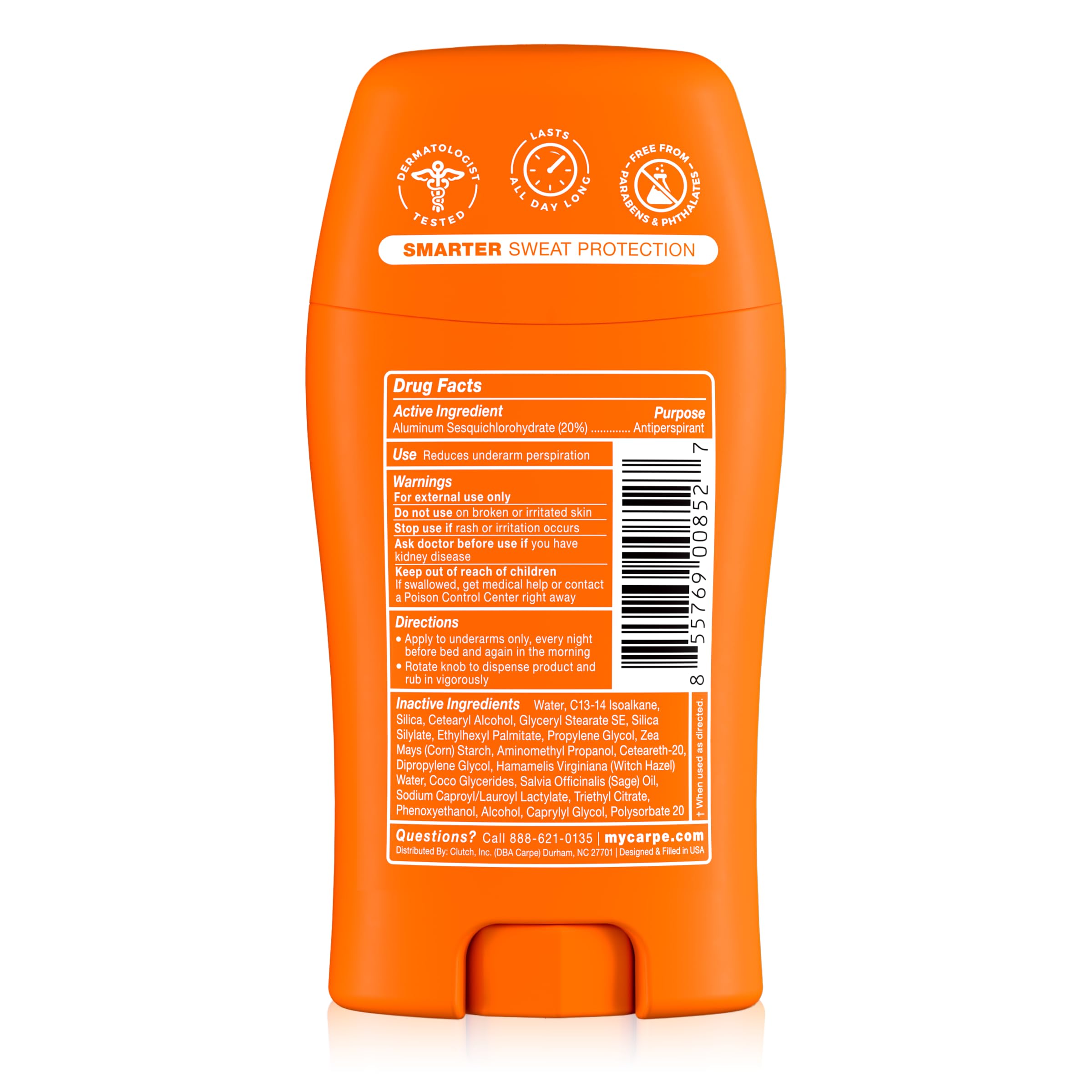 Carpe packaging backside showing features list and directions for use