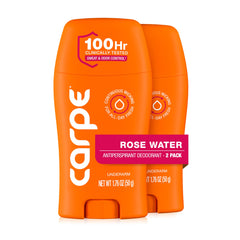 Carpe Rose Water front packaging showing clinical antiperspirant benefits
