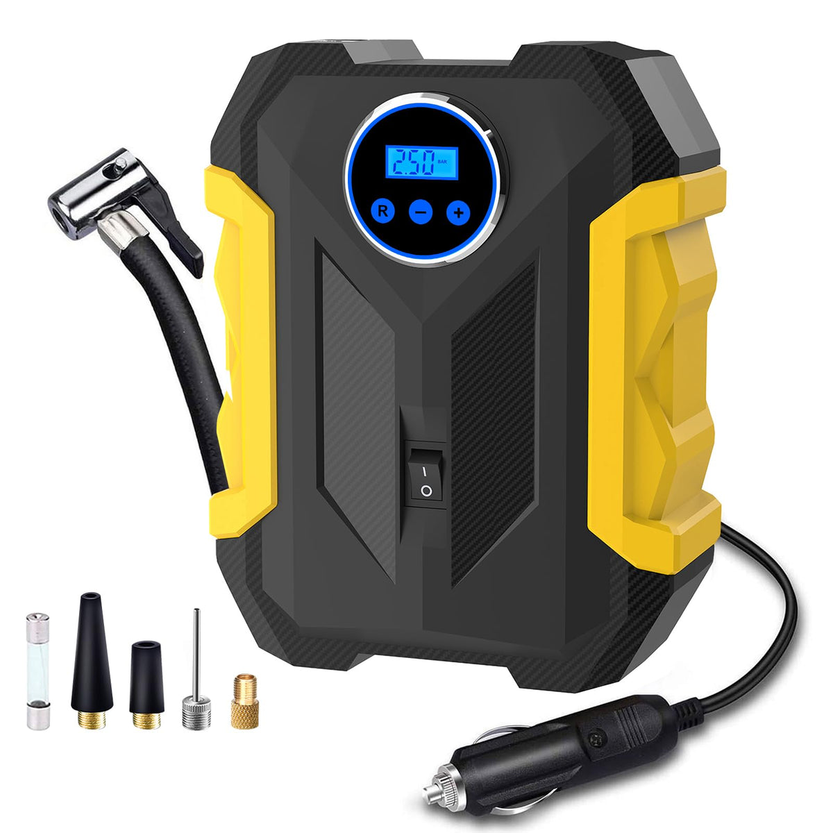 CARSUN front view of portable compressor showing compact form and travel-ready convenience
