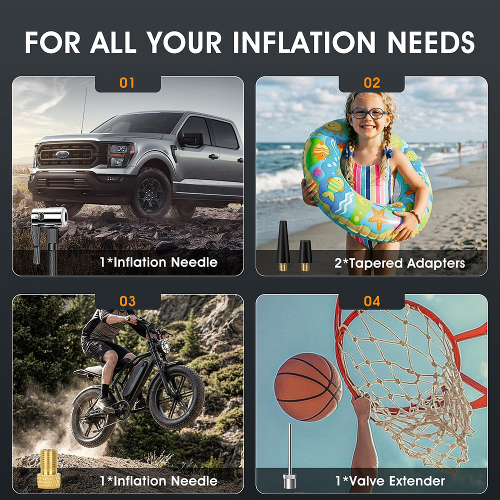 CARSUN inflator attached to car tire demonstrating fast inflation capability