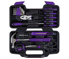 CARTMAN front view of purple 39-piece tool kit showing compact case and latch benefit